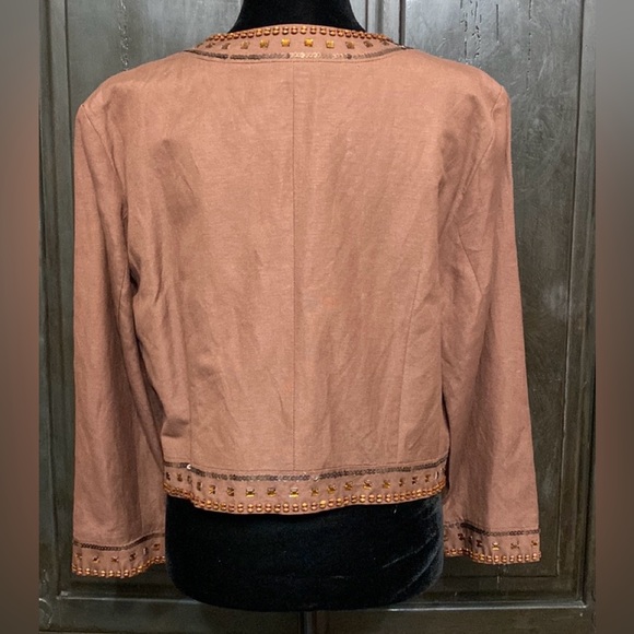 Dress Barn Brown Linen sequence cropped jacket - Size Large - Picture 3 of 11